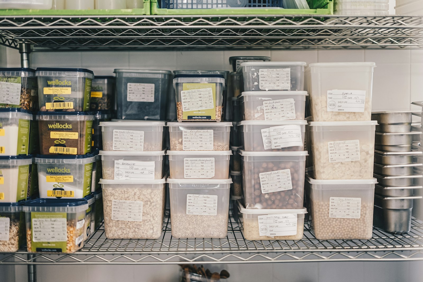Stack of pre-packed grocery boxes on the pantry lot at sunrise
